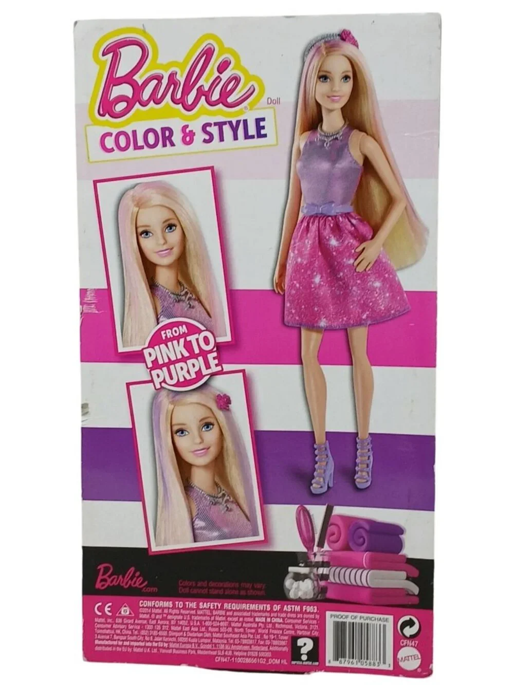 Barbie Color & Style Long Hair Changes Color w Styling Tool CFN47  #D-13